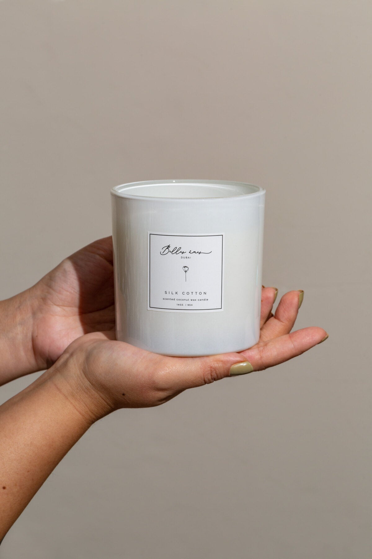 Silk cotton scented candle with hand